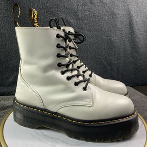 Dr. Martens Jadon White Leather Platform Boots US Men 9M Women 10M Side Zipper